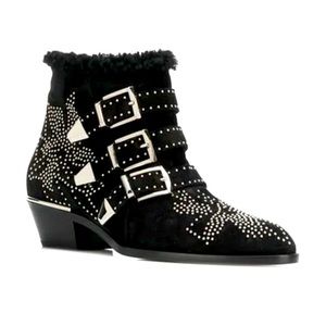 Chloe Susanna studded silver black shearling boots
